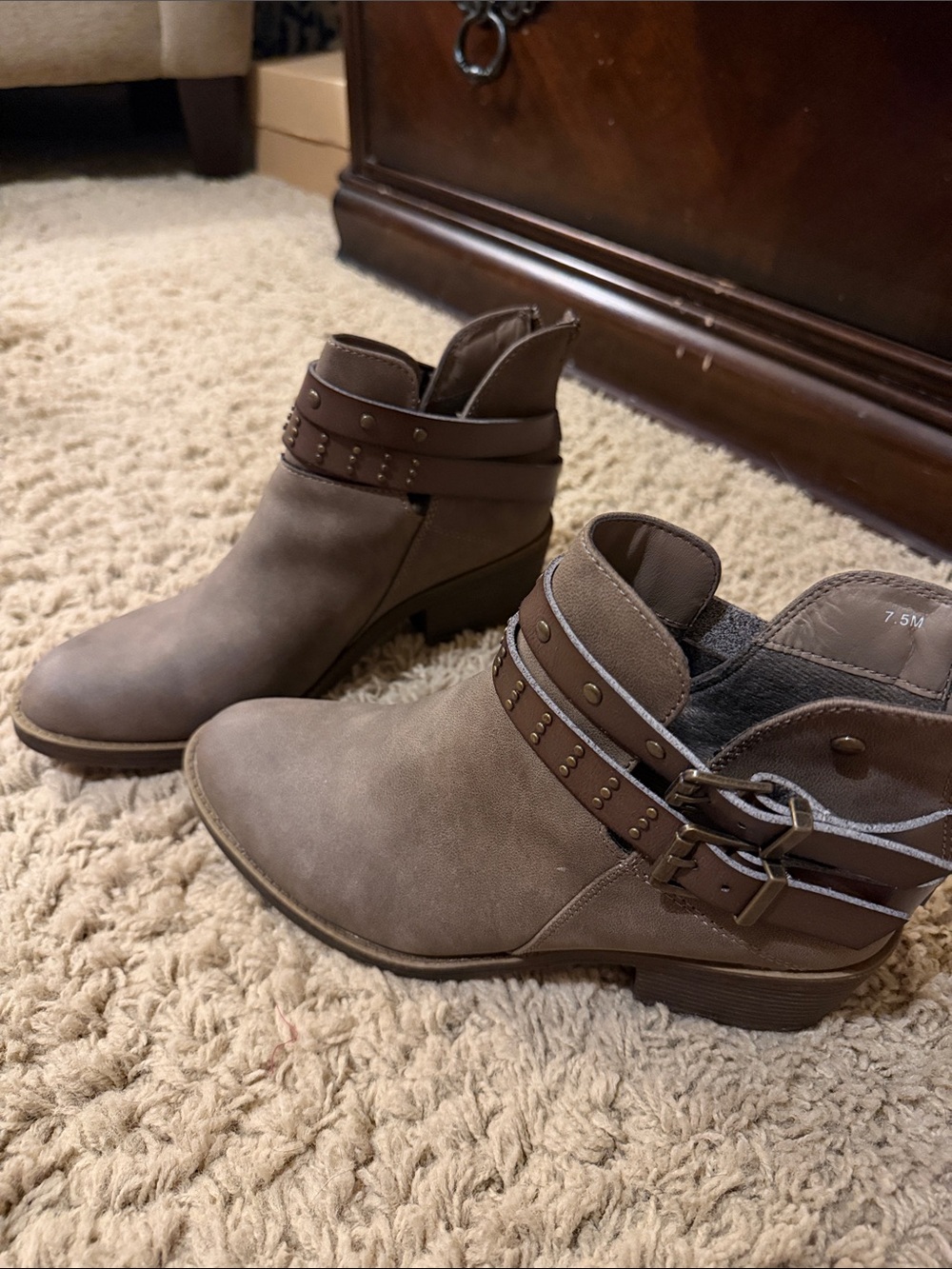 Jellypop Taupe Brown Studded Strap Ankle Booties